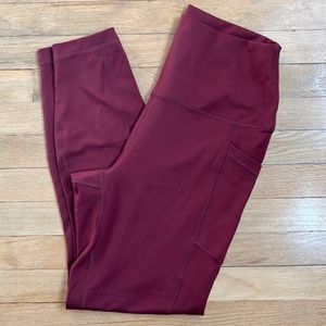 Yogalicious "Lux" High Waist Maroon Length Pocket Ankle Leggings LIKE NEW!